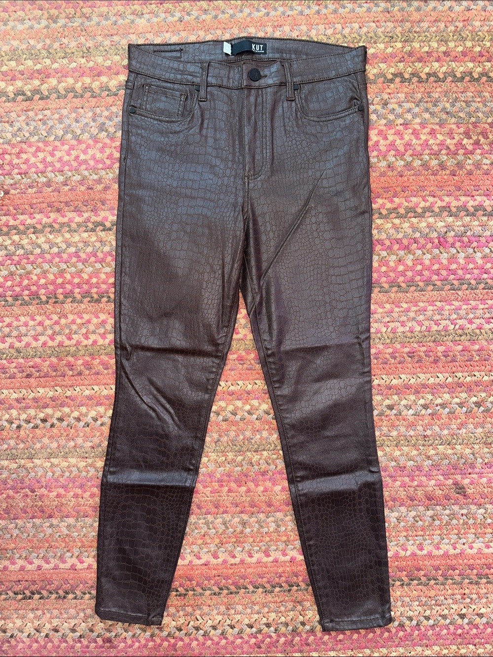Kut from the Kloth Brown Croc-Embossed Skinny Jeans CONNIE HIGH RISE